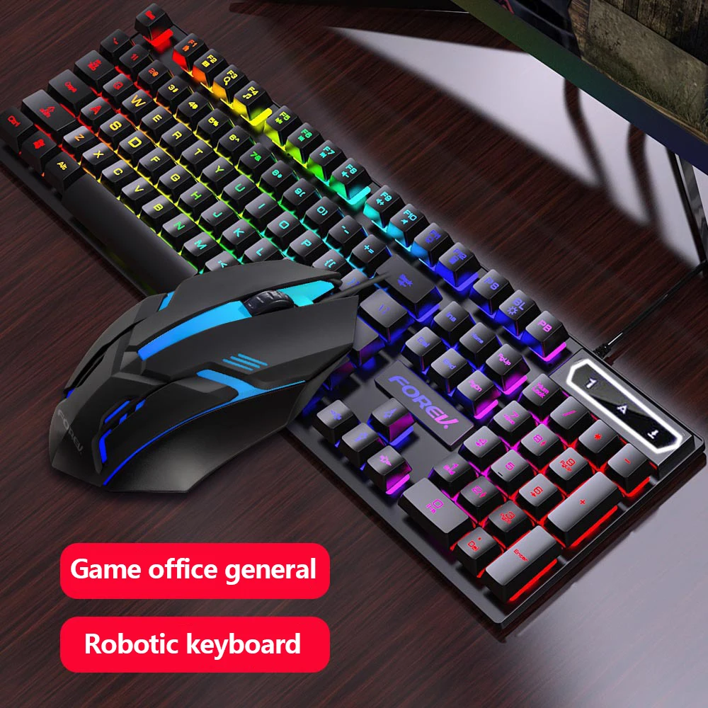 

Wired Mechanical Feel Gaming Keyboard and Mouse Rainbow Backlit Keyboard Mouse Set for Home Office Gamer Accessories Black White