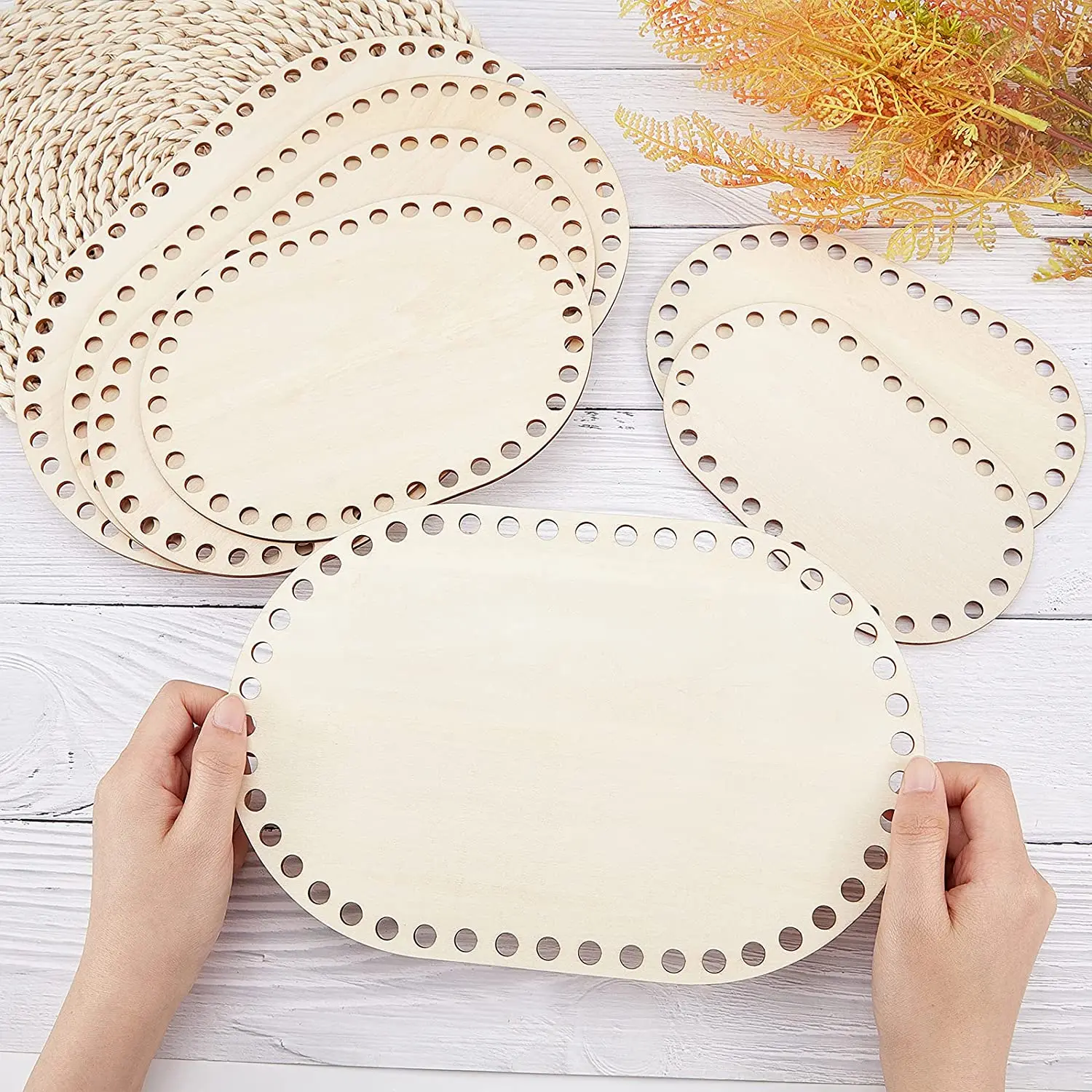 D&D 3pcs/set Natural Wooden Basket Bottom Oval Blank Solid Crochet Basket Wood Base for DIY Basket Weaving Supplies Craft Making