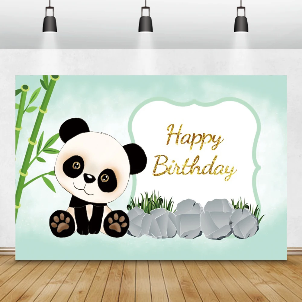 Laeacco Cartoon Panda Green Bamboo Photography Backdrop Newborn Baby Birthday Party Decor Photo Background Photostudio Photocall