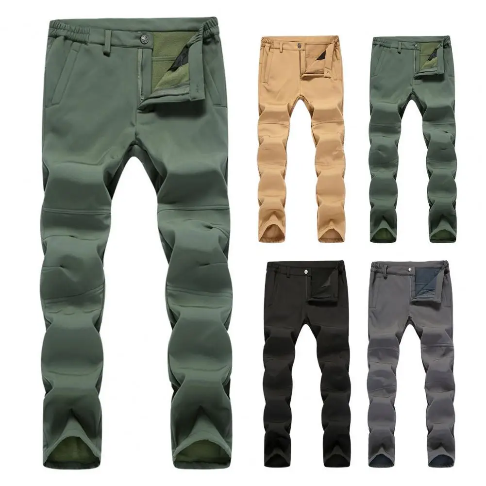 Outdoor Pants Solid Color Waterproof Windproof Mid Waist Male Trousers for Climbing