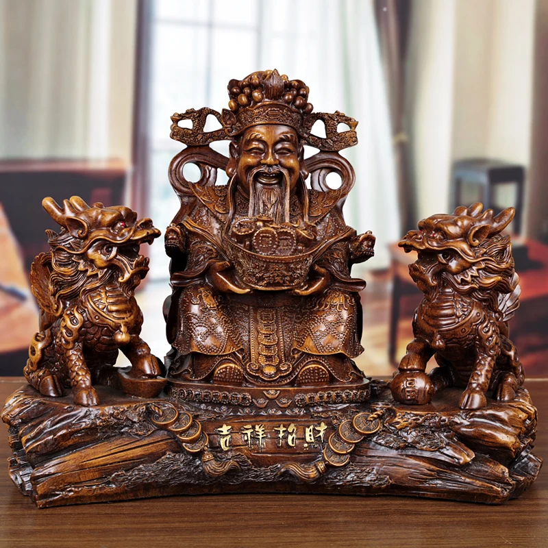 Consecrated God of Wealth Decoration Chinese Feng Shui Lucky Text God of Wealth Buddha Statue Home Worship