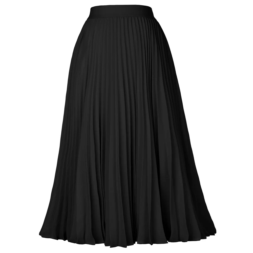 KK Elegant Lady Midi Skirt Women's High Waist Pleated A-Line Skirt Solid Color Knee Length Swing Skirts Yough Girls Clothes A30