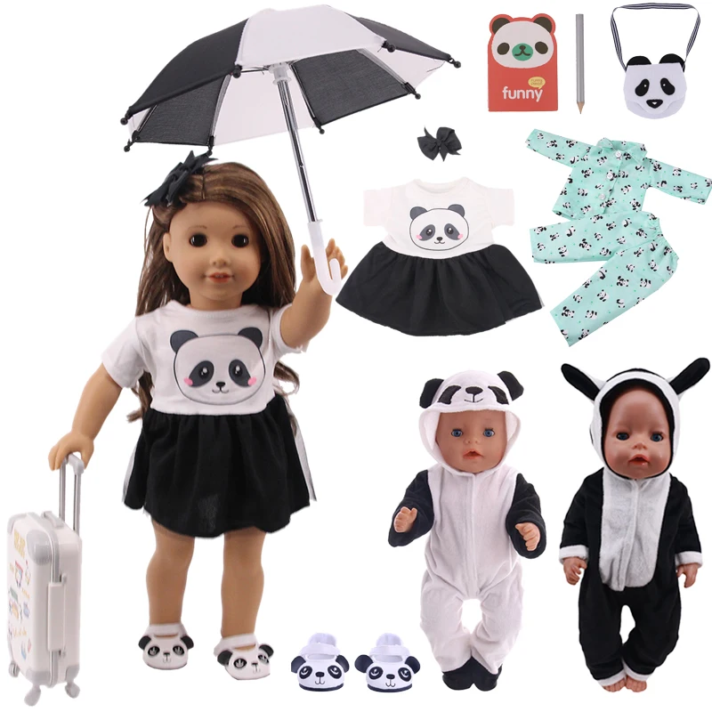 Cute Panda Theme Doll Clothes Accessories Fit For 18 Inch American of Girl&Baby Born Doll 43cm Toys For Girls