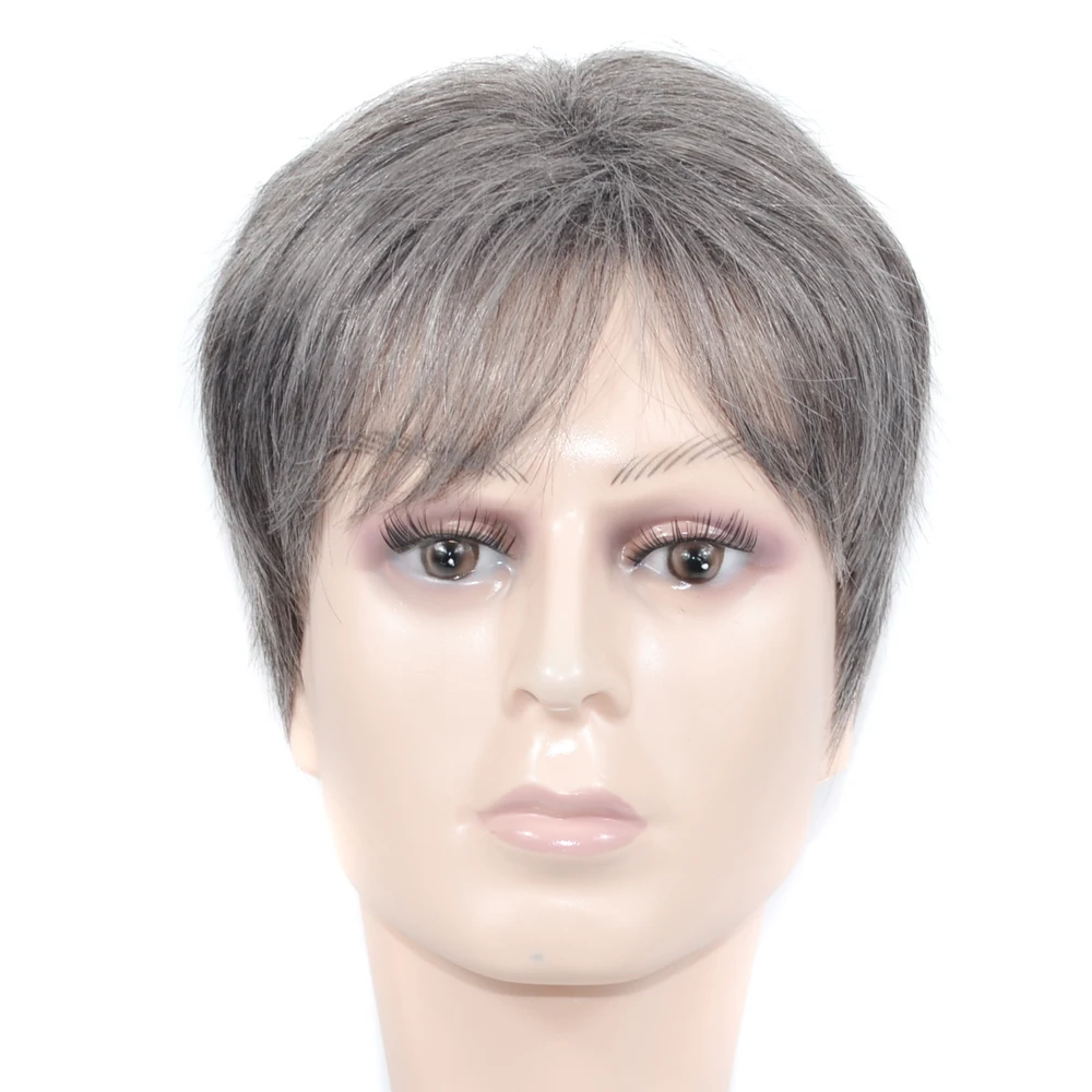 Peruca sintética curta e reta para homens, perucas de fibra resistente ao calor, cabelo masculino, fleeciness, realista, peruca natural