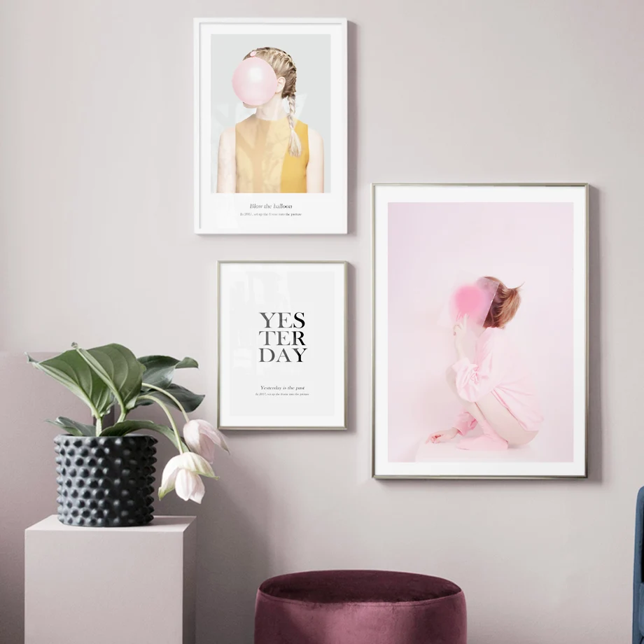 Fashion Girl Pink Balloon Feather Quotes Wall Art Canvas Painting Nordic Posters And Prints Wall Pictures For Living Room Decor