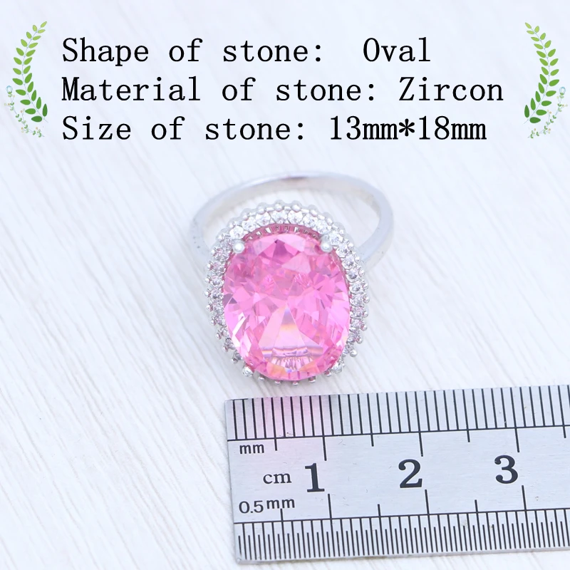 Pink Cubic Zirconia 925 Sterling Silver Bridal Ring Romantic Wedding Jewelry for Women Dazzling Pink Stone Large Size Ring