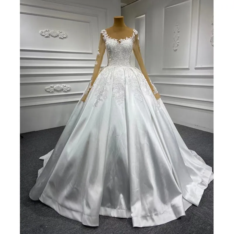 Rsm coleção 2021 turco frisado cristal cetim vestidos de casamento dubai árabe manga longa vestidos noiva vestido oriente médio w