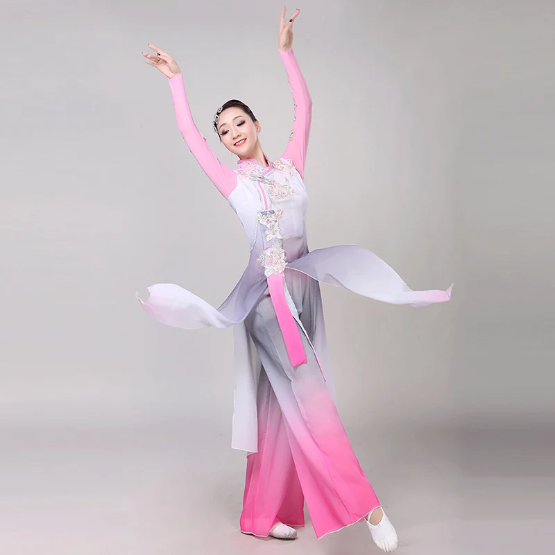 Classical Chinese Folk Dance Costume Women National Yangko Dance Clothing Lady Elegance Fan Dancewear Umbrella Dancer Clothing