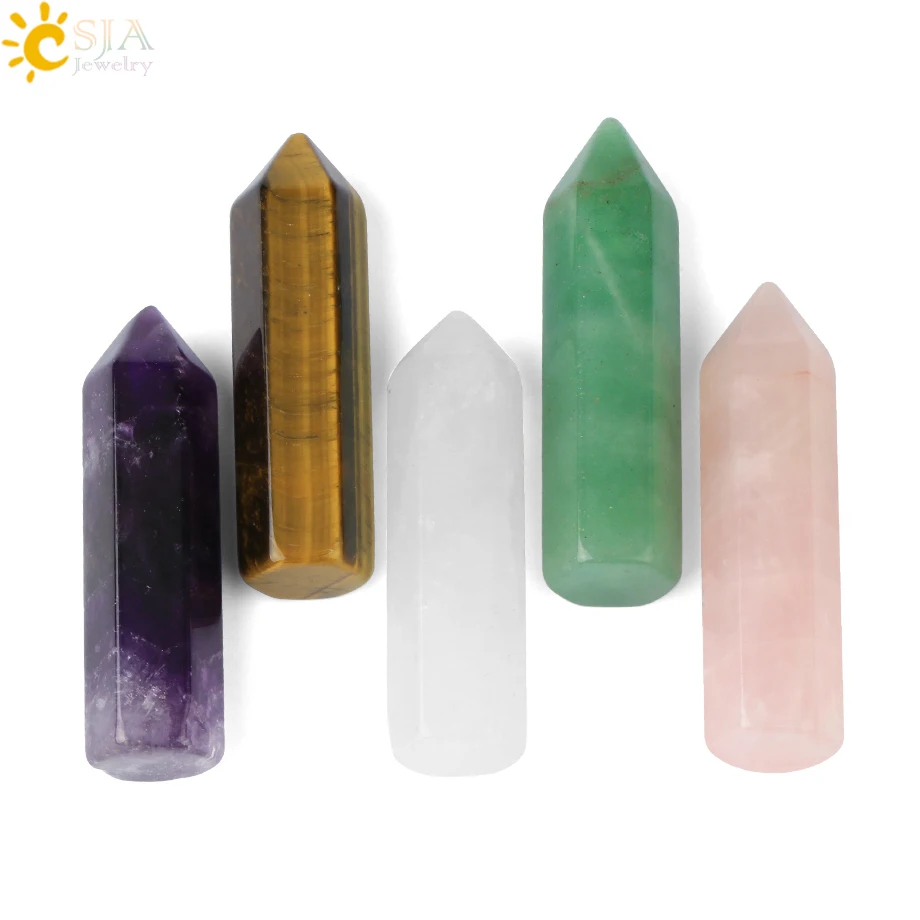 CSJA Hexagonal Wand Purple Pink Crystal Quartz Tumbled Stone Prism Pyramid Healing Points Therapy Chakra Reiki Meditation G797