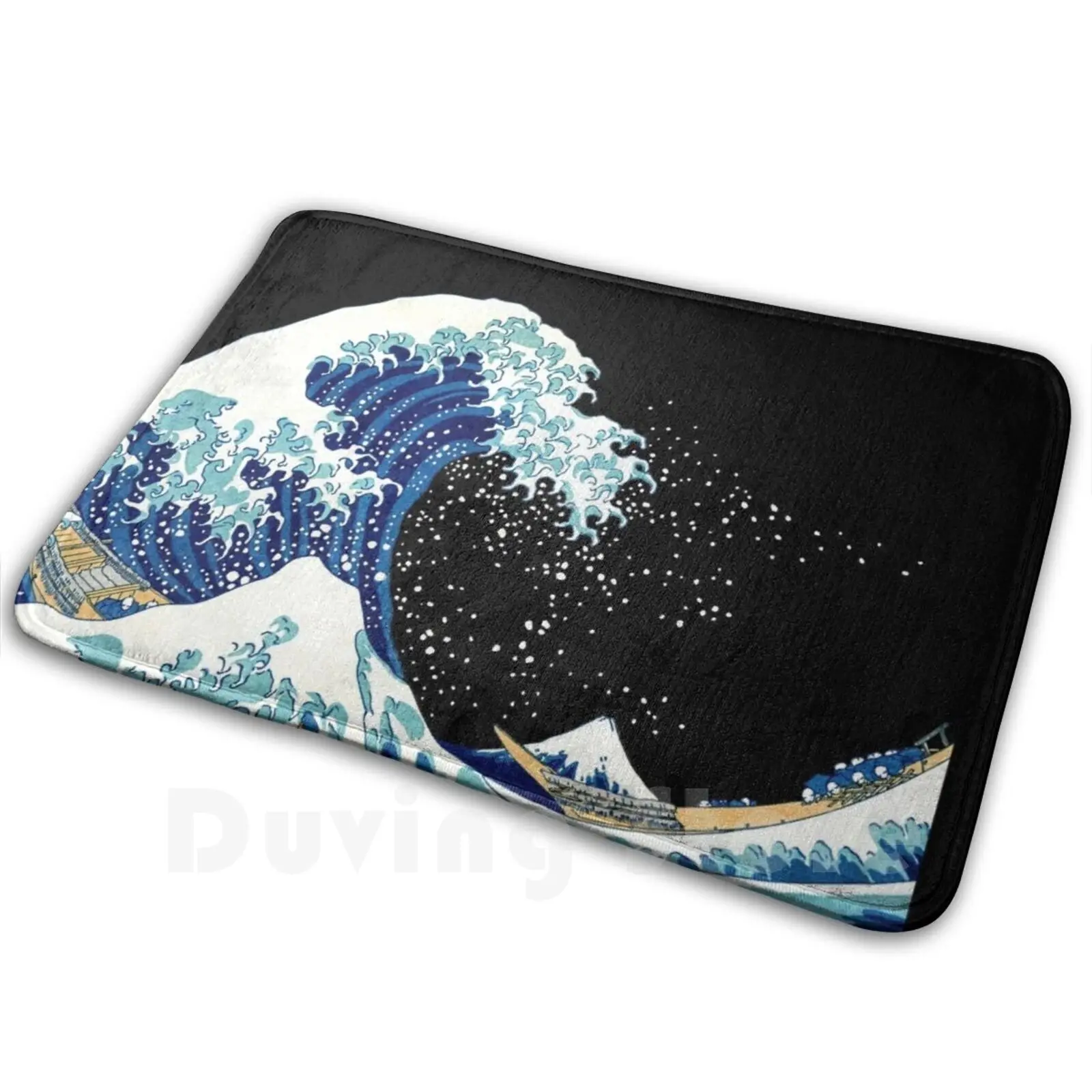 Great Wave : Kanagawa Black Background Carpet Mat Rug Cushion Soft Non-Slip Great Wave Kanagawa Black Background Night