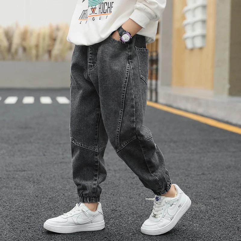 Children\'s Clothing Casual Jeans For Boy Pants Denim Cotton Autumn Winter Elastic Waist Jeans Kids Casual Pants 4 6 8 10 12 Year