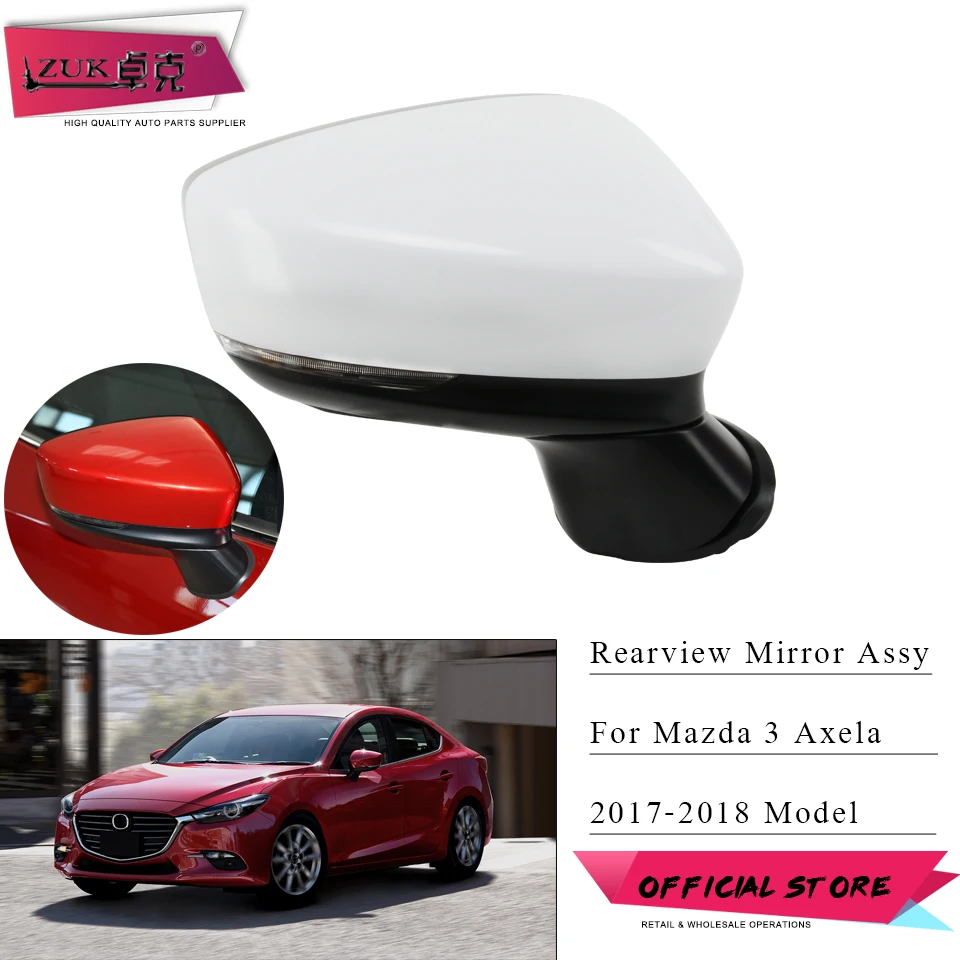 ZUK Car Rearview Door Mirror Assy For MAZDA 3 AXELA BN BM 2017 2018 9-PINS With LED Heated Blind Spot Detection Not Painted