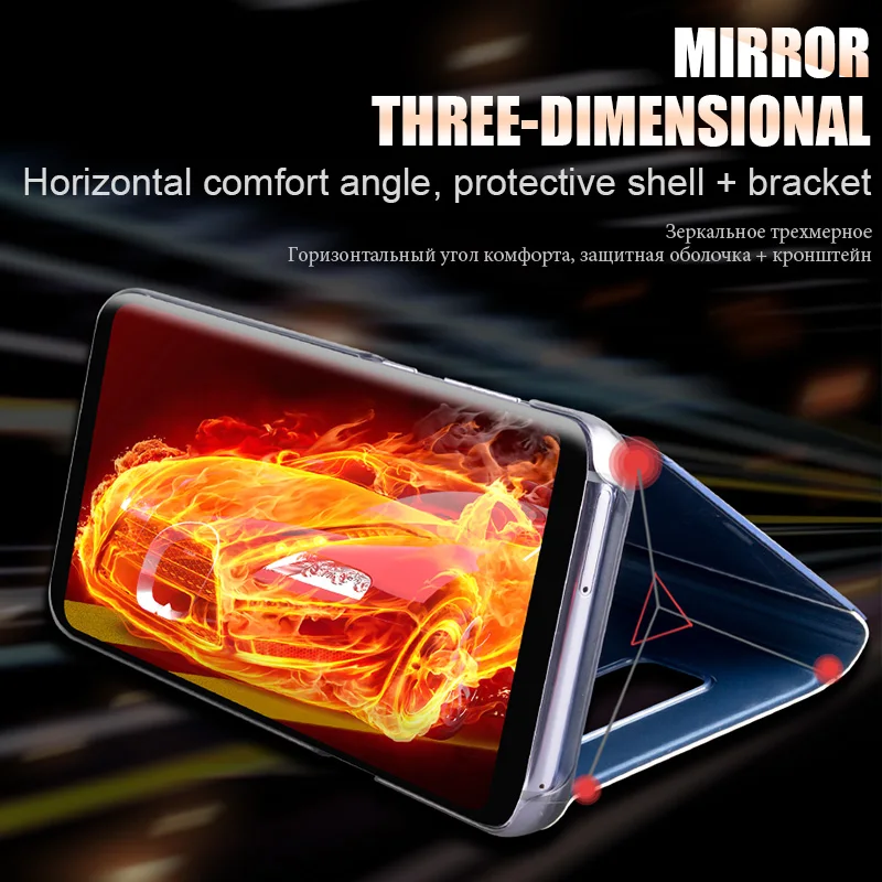Mirror Clear View Flip Stand Case For Samsung Galaxy S8 S9 S10E S10 S20 FE S21 S22 S23 Note 8 9 10 Plus 20 Ultra Holder Cover
