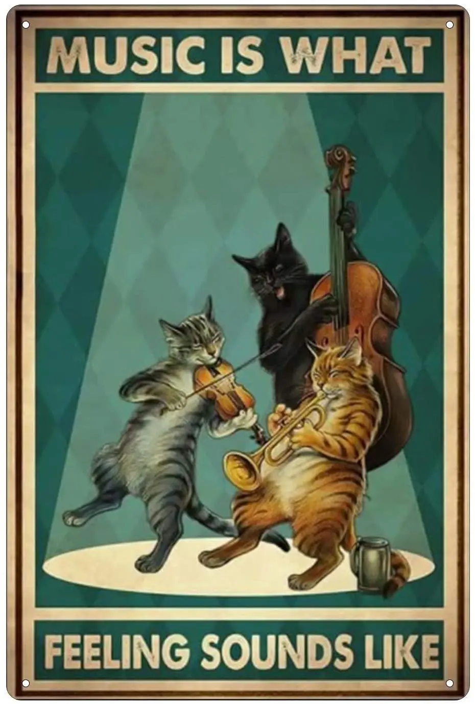 

Shorping Black Cat Metal Tin Sign Art Mural for Music is What Feeling Sounds Like Art Bedroom Poster Bathroom and Room Retro