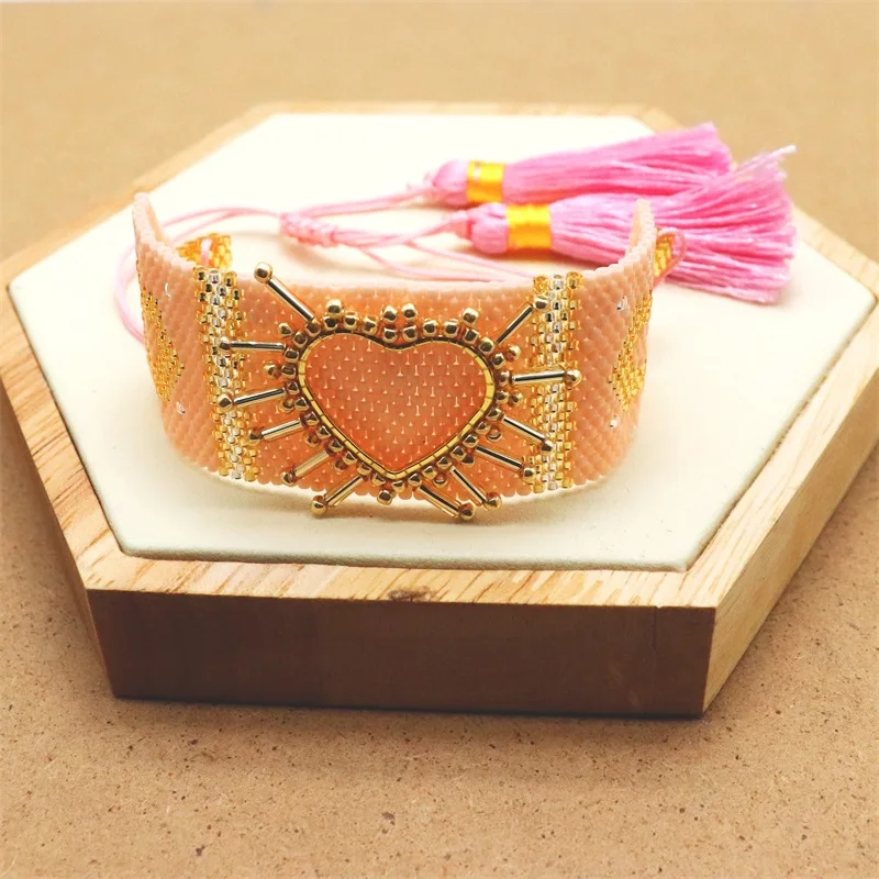 ZHONGVI المكسيكي القلب أساور للنساء موضة شرابة مجوهرات كريستال مطرز مجوهرات أفضل أصدقاء هدية بالجملة