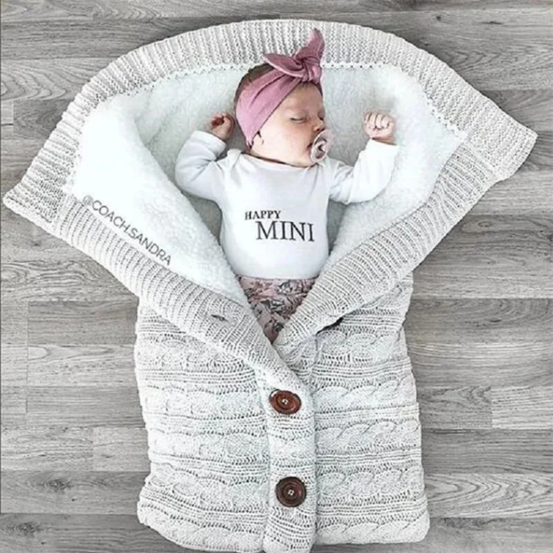 Infant Newborn Baby Boy Girl Winter Warm Sleeping Bag Button Knit Swaddle Wrap Swaddling Stroller Wrap Blanket Bedding Bag