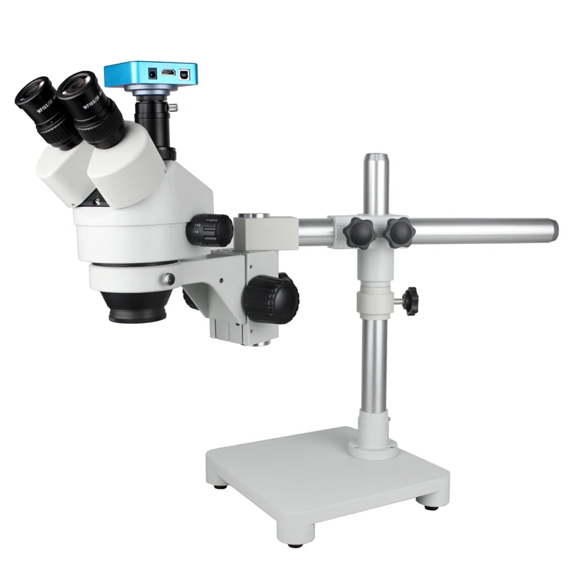 Single-Arm Boom Stand Simul โฟกัสกล้องจุลทรรศน์สเตอริโอ Trinocular 38MP USB กล้องวิดีโออุตสาหกรรมอิเล็กทรอนิกส์ดิจิตอลกล้องจุลทรรศน์กล้องจุลทรรศน์
