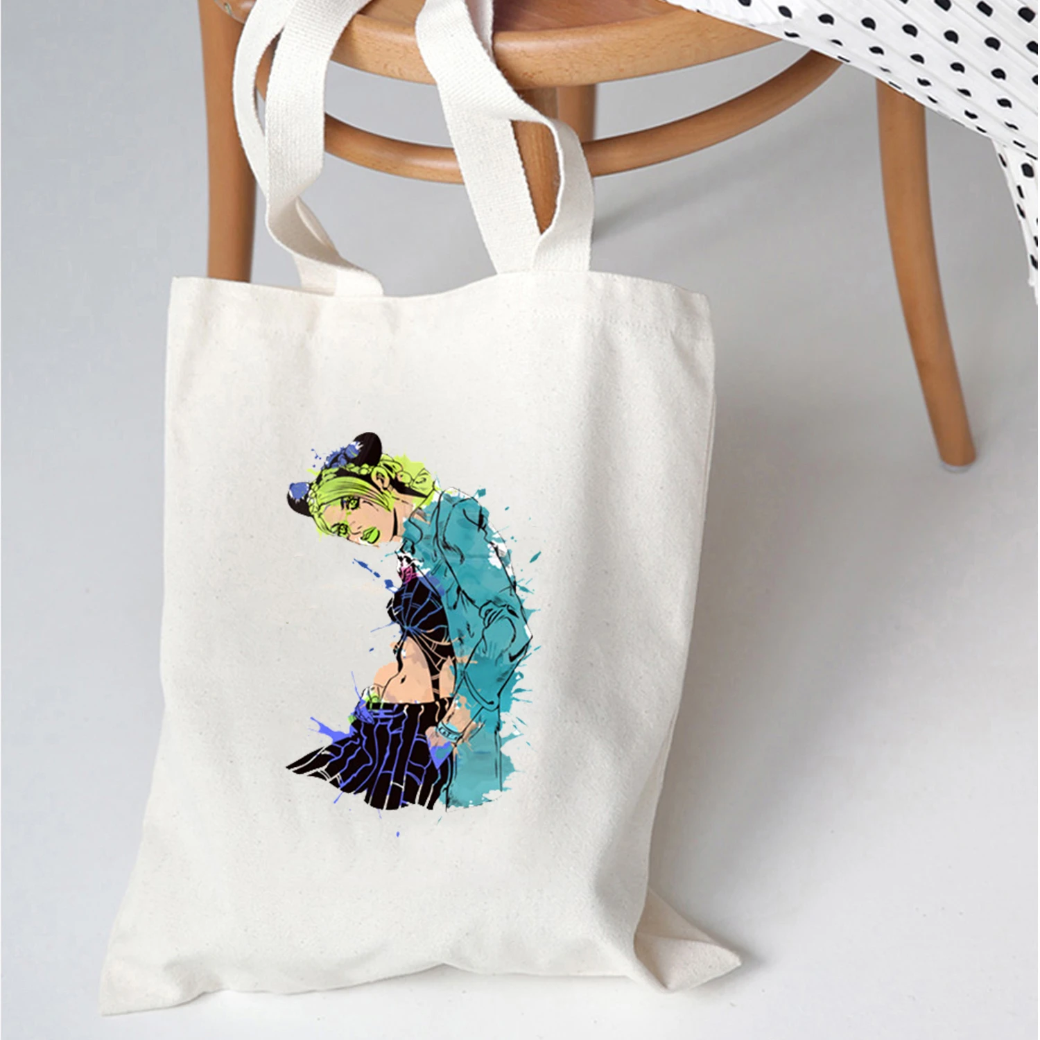 

Women Jojo Bizarre Adventure Cotton Canvas Shopper Bag Girl Harajuku 90s Y2K Classic Vintage Shoulder Handbag Female