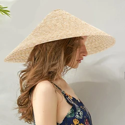 GEMVIE 2022 New Fashion Women Unique Wheat-straw  Bamboo Cone Sunshade Hat Rain Cap Handmade High Quality