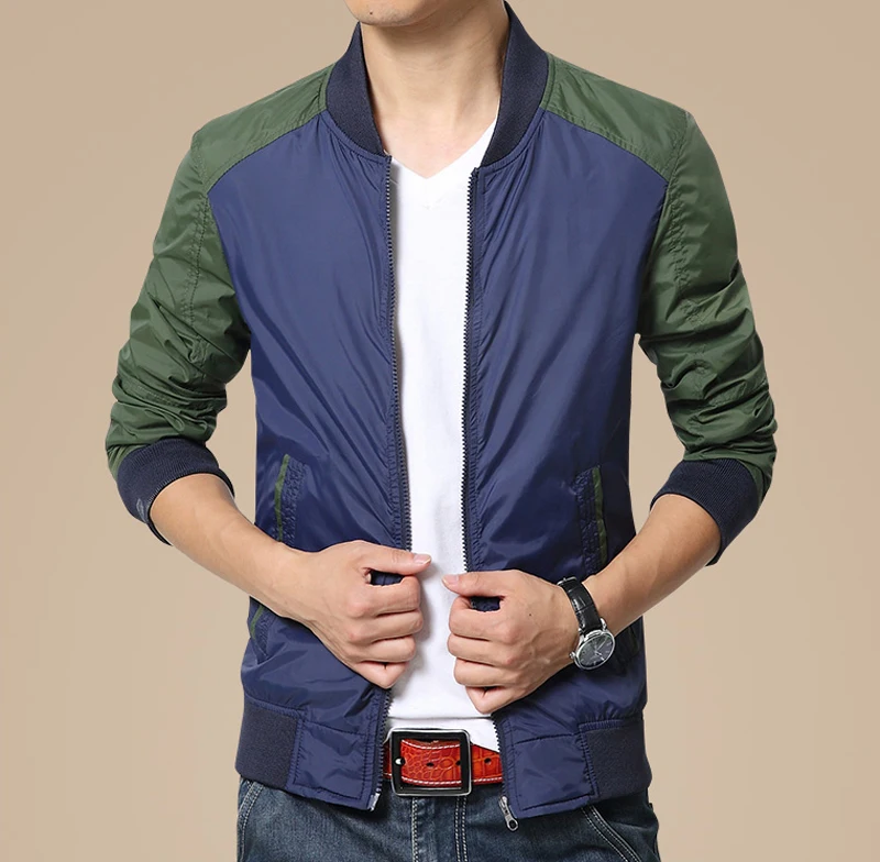 

Jacket Men Spring Autumn Thin Casual Jacket Slim Outwear Bomber Jacket Fashion Stand Collar Jaqueta Plus Size HJ485