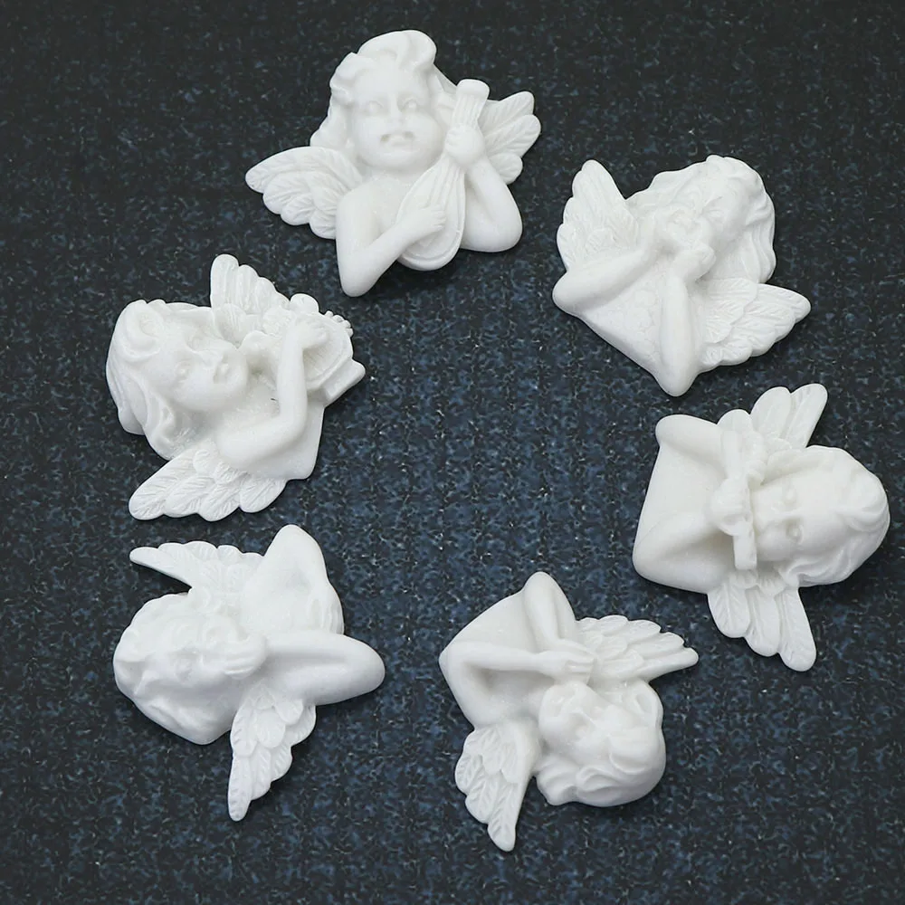 6Pcs Mix Flatback Resin Embellishments White Angel Baroque Style Resin Cabochon DIY Jewelry Necklace Hair Accessories