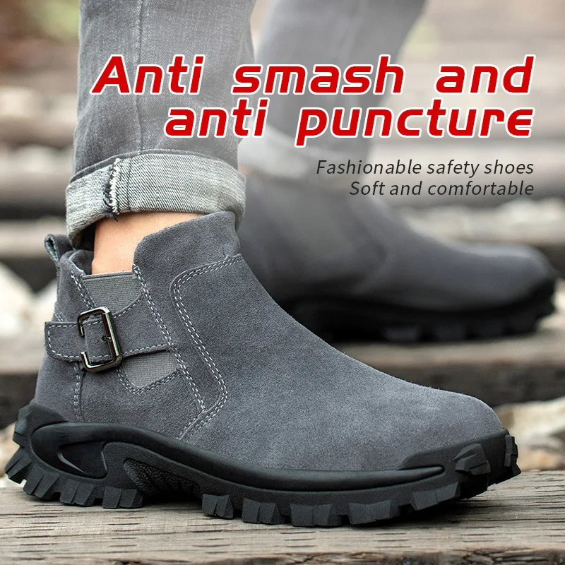 Zapatos de seguridad para hombre, botas de trabajo con punta de acero, indestructibles, antideslizantes, a prueba de perforaciones, antigolpes