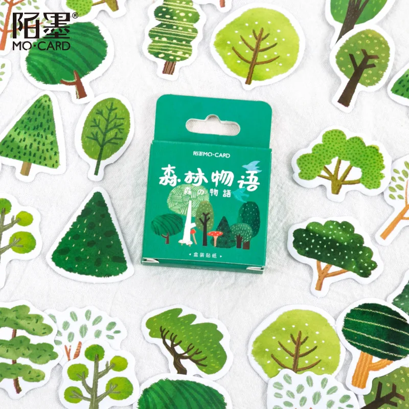 45 pcs/Box Forest Trees Green Paper Decorative Stickers Dairy Handbook Decoration