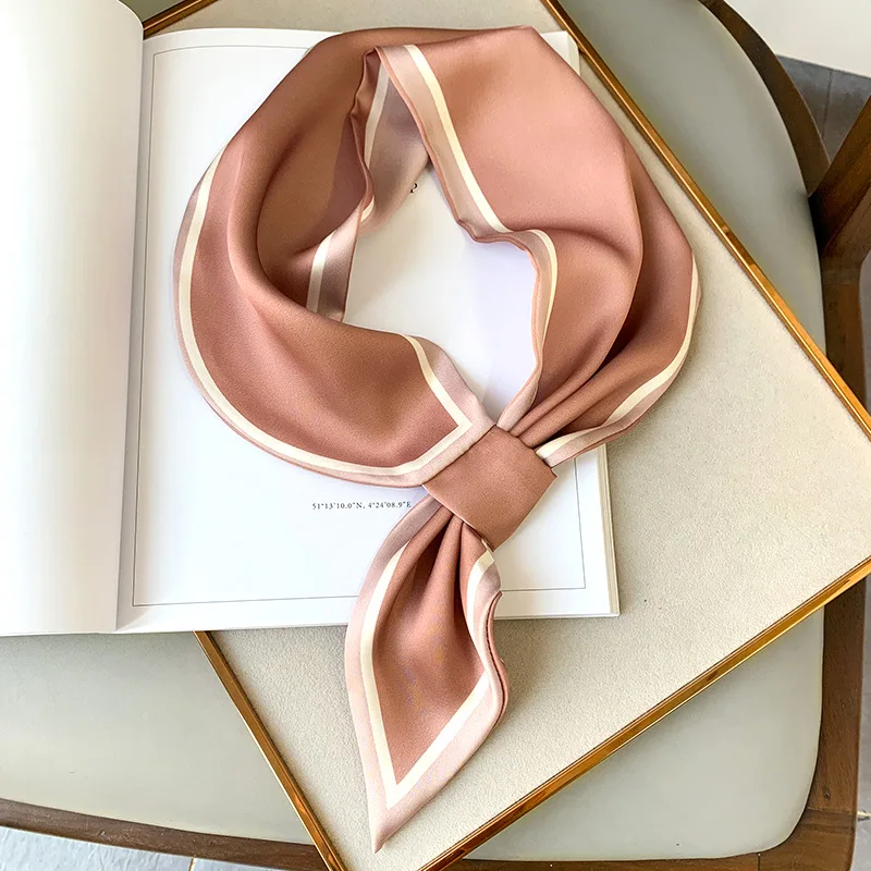 women short pure color Silk Scarf plain Neckerchief Bandana Female Hair Scarves fashion accessories