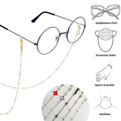 Eyeglass Chain White Plastic Bead Pearl Heart Color Crystal Charm Eyewear Retainer Glasses Holder Strap Women Necklace Gift