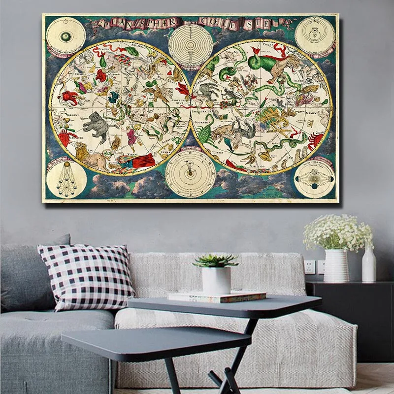Large Size Vintage Map Poster Wall Art Canvas Painting Abstract Picture HD Printing For Living Room Study Decoration No Frame