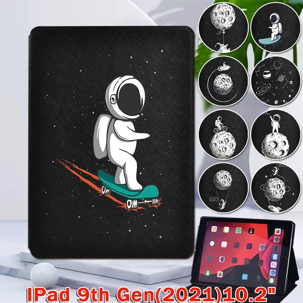 

Case for Apple IPad 2021 9th Generation 10.2 inch Cute Astronaut Pattern Leather Tablet Folding Stand Cover for NEW ipad 9 Case