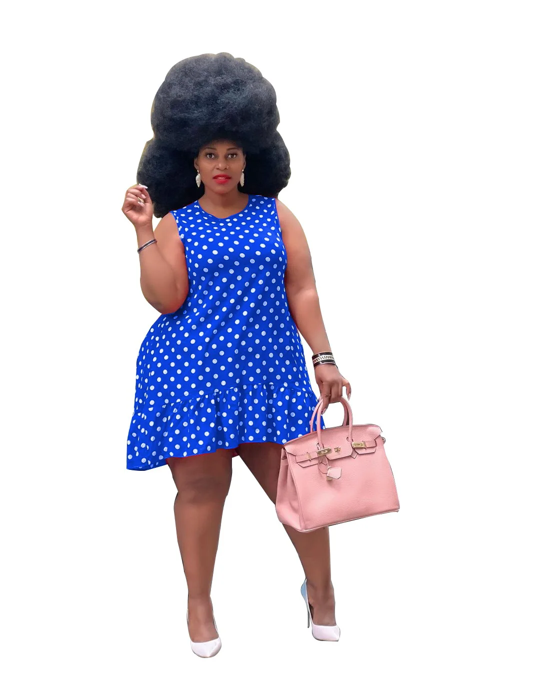 L-4XL women summer clothing 2021 plus size dress fashion casual O neck Ruffle Polka dot printing dresses Wholesale Dropshipping