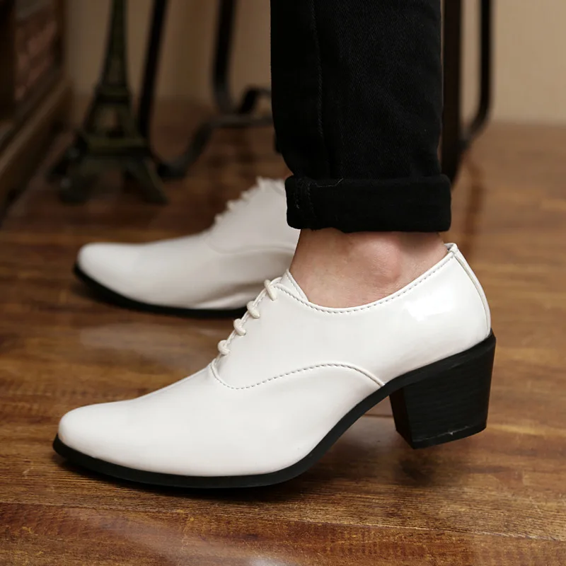 Men Patent Leather Oxford Shoes Breathable Pointed Toe High Heels Formal Business Prom Fashion Dress Wedding Groom Shoes 663