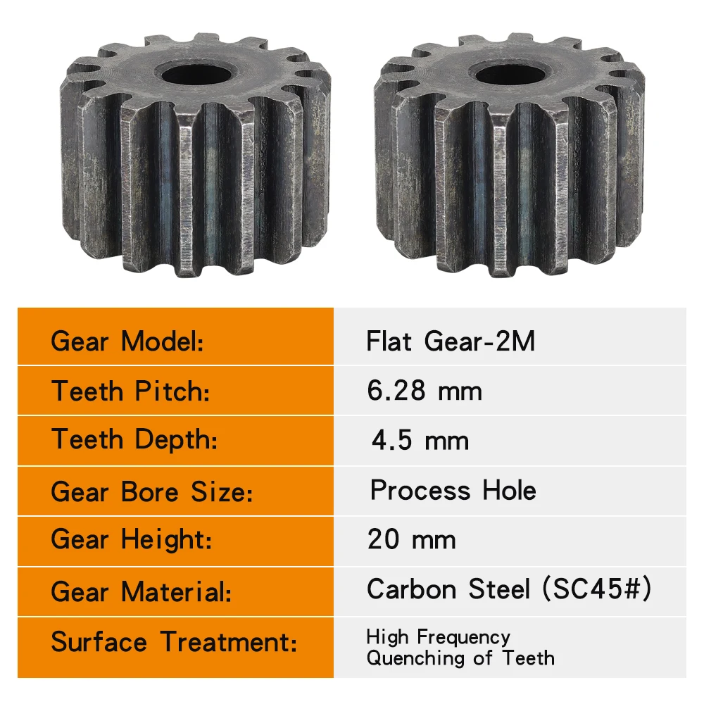 Flat Gear 2M-21/22/23/24/25/26/27/28/29/30T SC45# Carbon Steel  Cylindrical Gear  Height 20 mm High Frequency Quenching Teeth