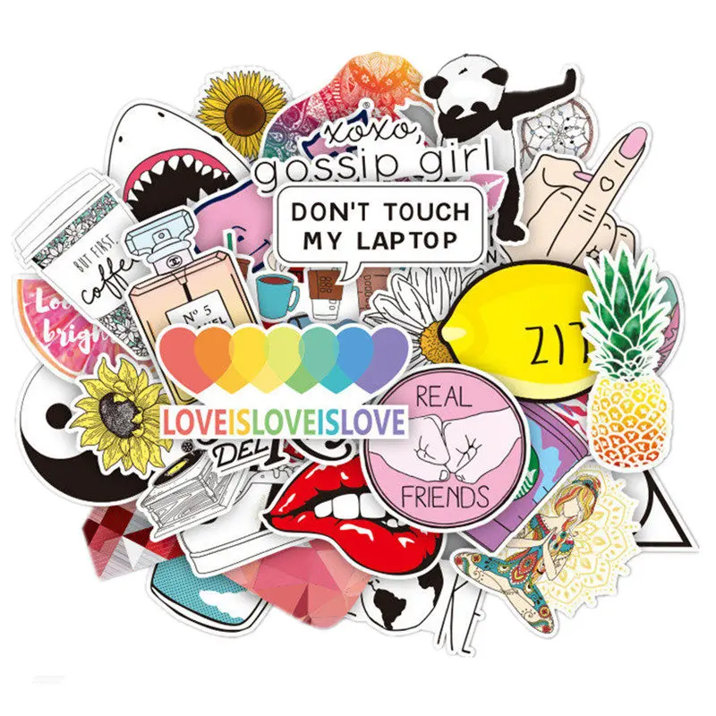 

45PCS Vinyl Laptop Stickers Cute Trendy PVC Waterproof Computer Stickers VSCO Girls Decals Stickers For MacBook /HP/Huawei /Dell