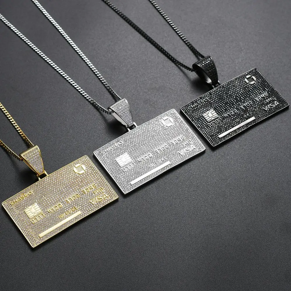 Hip Hop Cubic Zircon  Custom Name Credit Card VISA Card Pendants Necklace for Men Women Jewelry Gifts