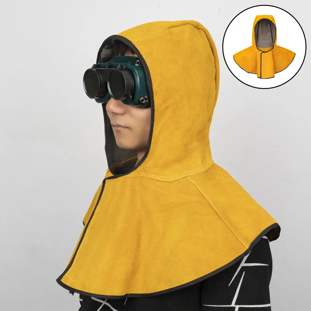 Windproof Welding Hood Safety Work Wear Welder Protective Flame Retardant Heat Insulation Cowhide Breathable Welding Shawl Hat