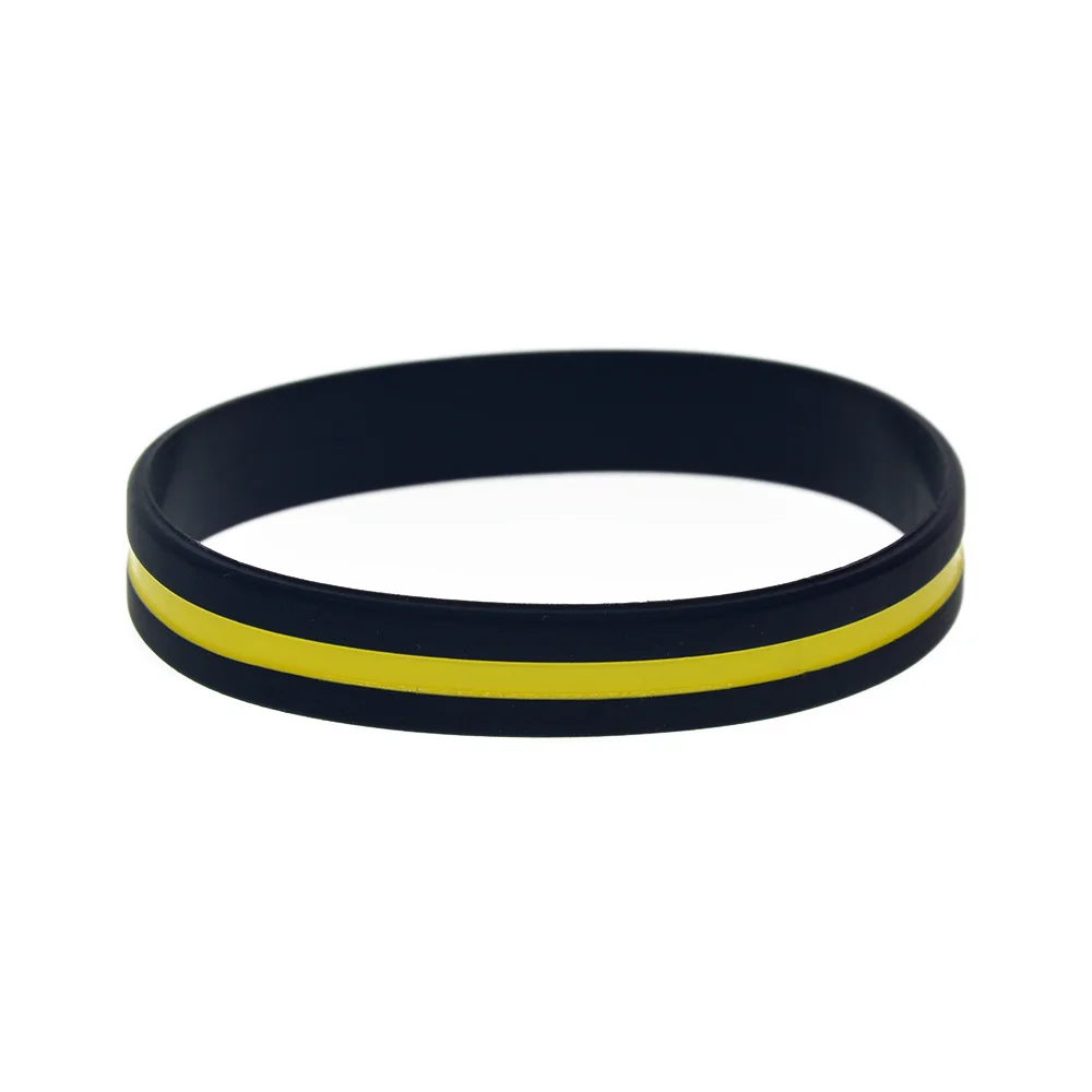 1-teiliges Silikon-Armband mit gelbgrüner roter und blauer Linie, einfache Dekoration, Logo, Armreif in Erwachsenengröße – Detail 3