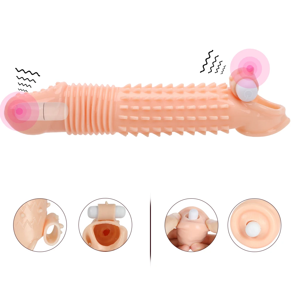 Reusable Cock Sleeve Penis Enlargement Condoms Sex Toys For Men Gay Extender Vibrating Delayed Ejaculation Adults Products 18+