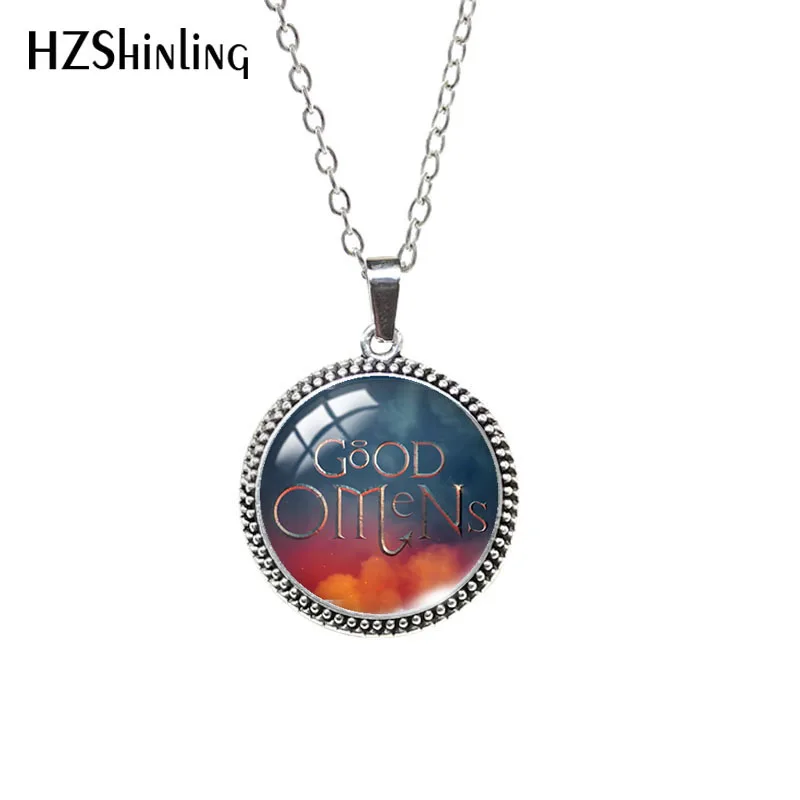 Antique Glass Necklace Good Omens Aziraphale Crowley Patterns Retro Necklace Dome Pendants Jewelry