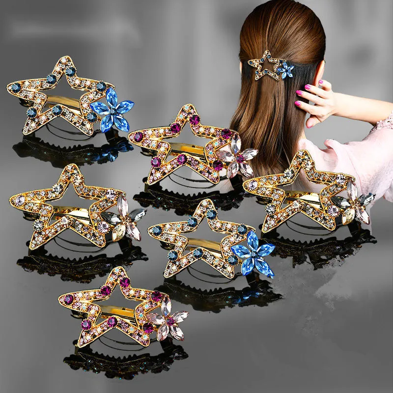 New Fashion Boutique Simple Wild Rhinestone Geometric Stars Flowers Hairpin Barrettes Women Girls Hair Accessoriesr Headwear