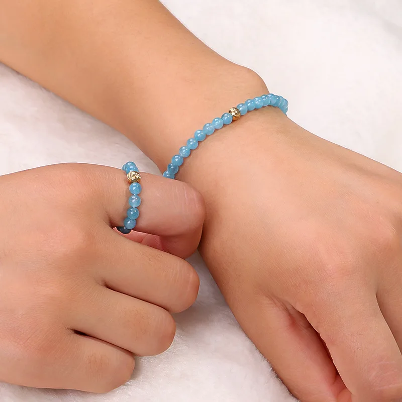 Bohemia Aquamarine Beads Bracelet Natural Stone Elasticity Pulsera & Energy Ring Yoga Healing Friendship Jewelry Gifts