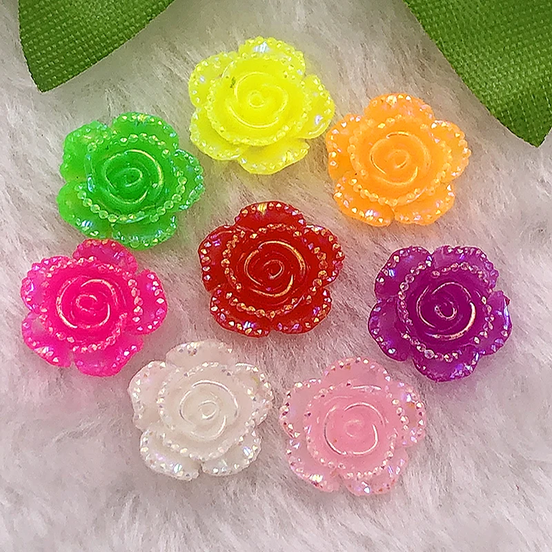 DIY 30pcs Mix AB14mm  Resin 3d Flower Flatback Rhinestone Wedding Buttons Crafts