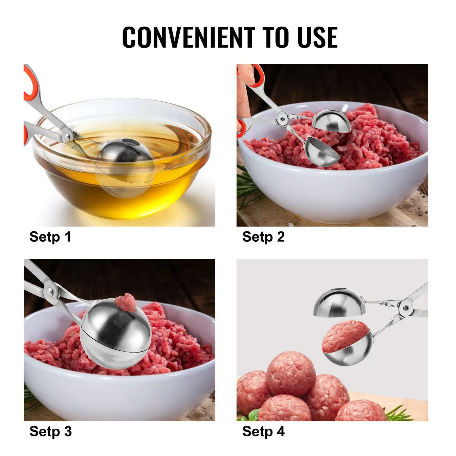 VEVOR – pince à boulettes de riz et de poisson en acier inoxydable 403, 2 pièces, moule de fabrication de boules de viande, Gadgets de cuisine à domicile