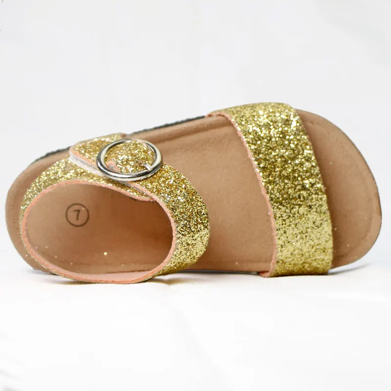 2020 New Summer Giltter Kids Sandals Corks Girls Shoes HOOK&LOOP PU Leather Bling Beach Slides Casual Shoes Slip On Orthopedic