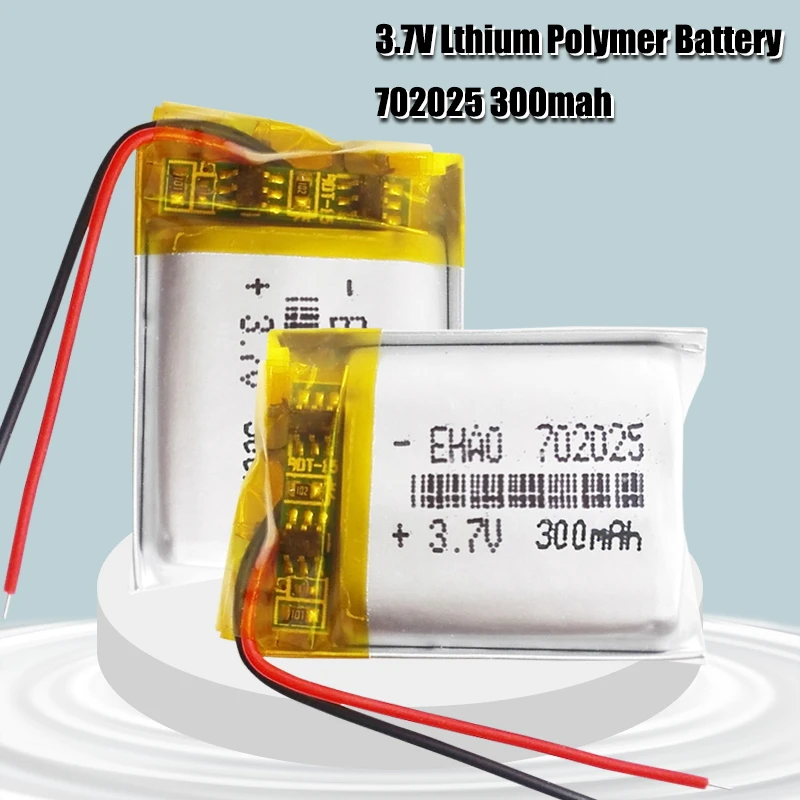 3.7V 300mAh 702025 Li-polímero Bateria Recarregável para Mp3 Bluetooth fone de ouvido gravador de vídeo sem fio mouse Li-ion células