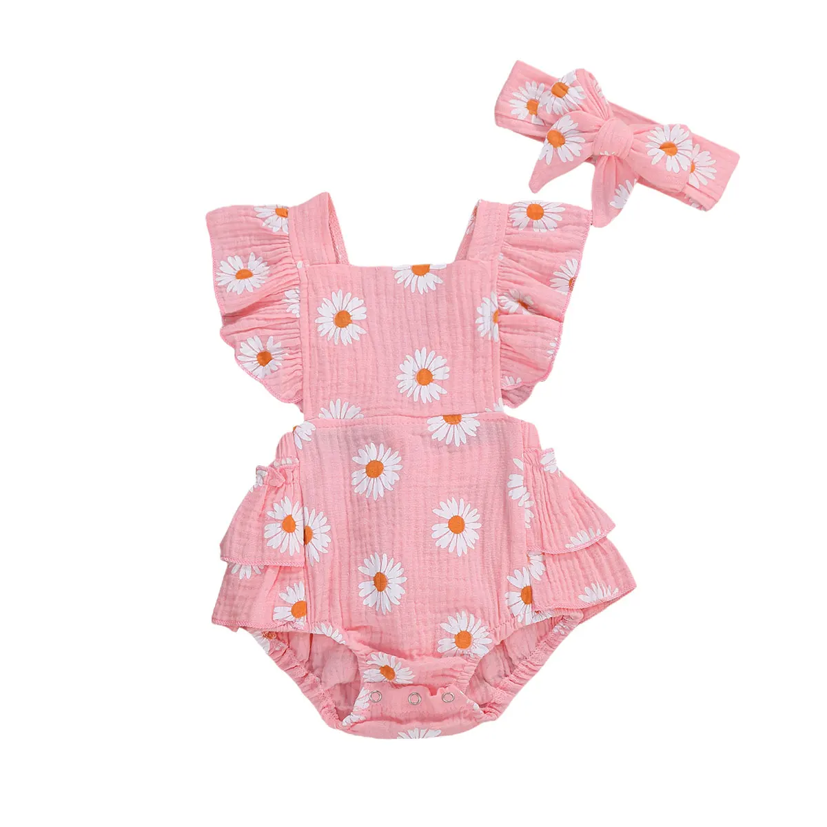 Summer Newborn Baby Girls Sweet Daisy Print Bodysuit Jumpsuit 