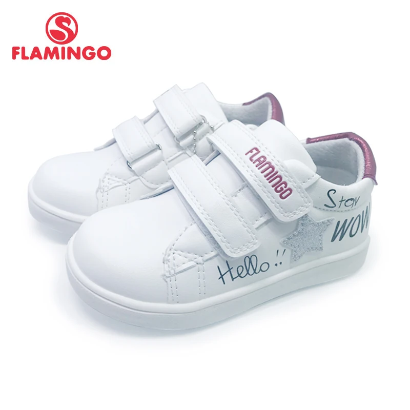 Zapatillas de deporte con estampado de flamenco para niña, zapatos transpirables de piel auténtica con gancho y bucle para exteriores, talla 22-27,