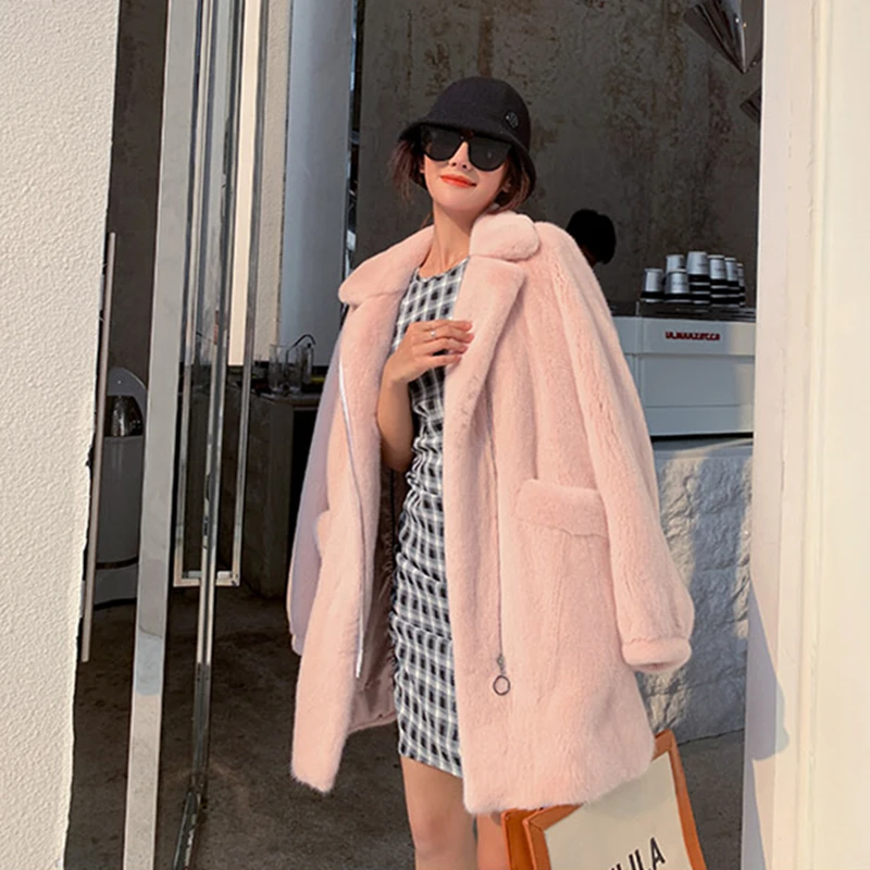 2023 New Real Mink Whole Fur Coat for Women Long Natural Fur Skirt Coat with Collar  Winter Thick Warm Female Mink Fur Jacket