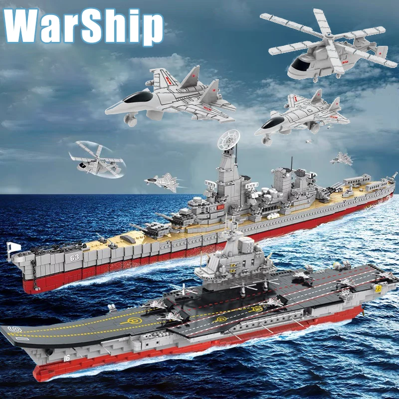 MOC Military Series USS Missouri BB-63 Battleship Building Block Liaoning Heavy Cruiser Destroyer Brick Model Toys For Kid Xmas